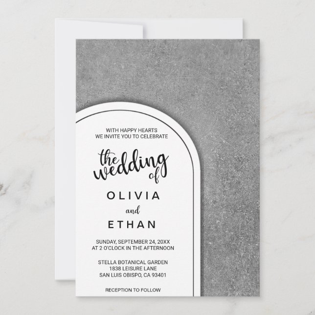 Elegant black white gray rustic Wedding Invitation (Front)