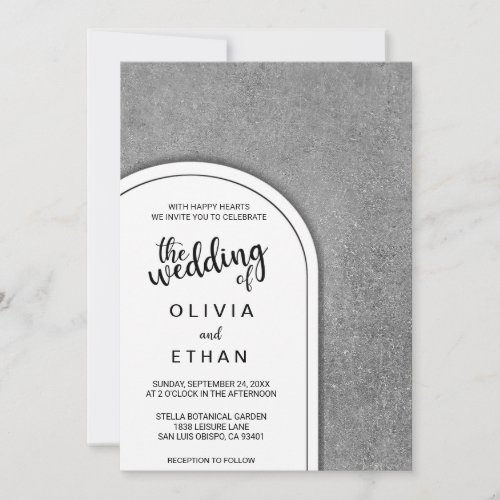 Elegant black white gray rustic Wedding Invitation