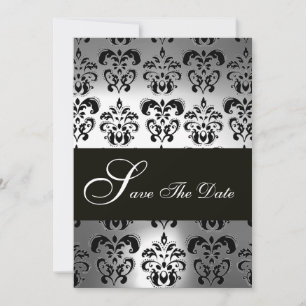 ELEGANT BLACK WHITE GREY DAMASK MONOGRAM Wedding Save The Date