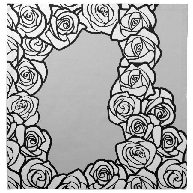 Elegant Black White Grey Roses Floral Pattern Napkin (Front)