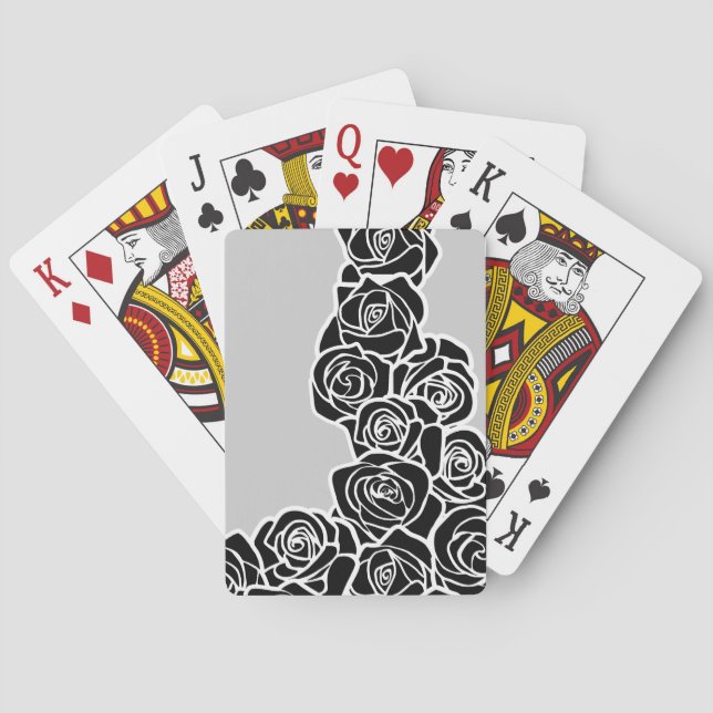 Elegant Black White Grey Roses Romantic Pattern Poker Cards (Back)