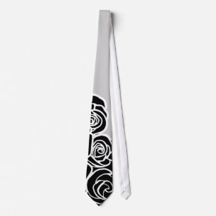 Elegant Black White Grey Roses Romantic Pattern Tie