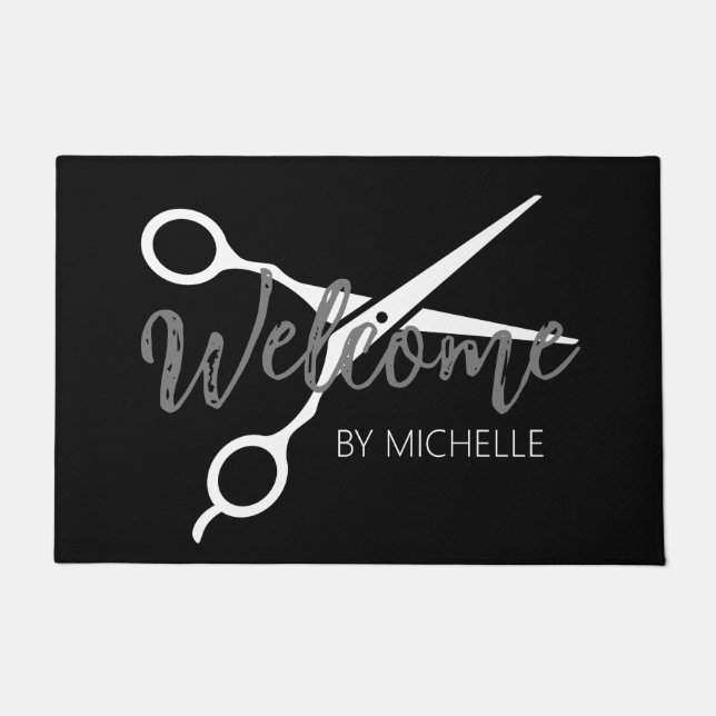 Elegant  Black White Hairstylist Salon Name      Doormat (Front)