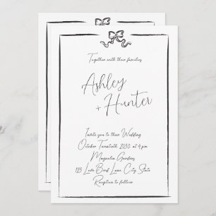 Elegant Black & White Hand Drawn Bow  Invitation