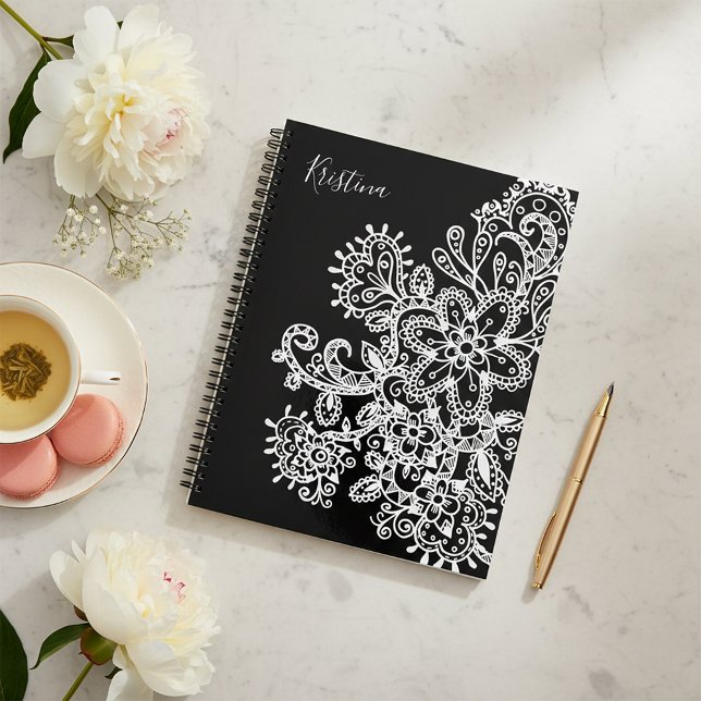Elegant Black & White Hand-Drawn Floral Paisley Planner (Creator Uploaded)