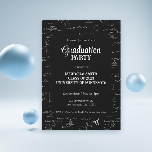 Elegant Black White Hand_Lettering Math Graduation Invitation