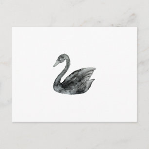 Elegant black white hand painted watercolor swan postcard