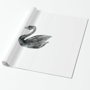 Elegant black white hand painted watercolor swan wrapping paper