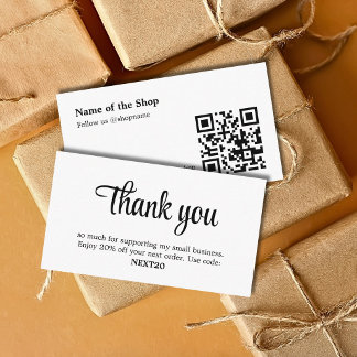 Elegant Black White Handwritten Thank You QR Code Advice Card