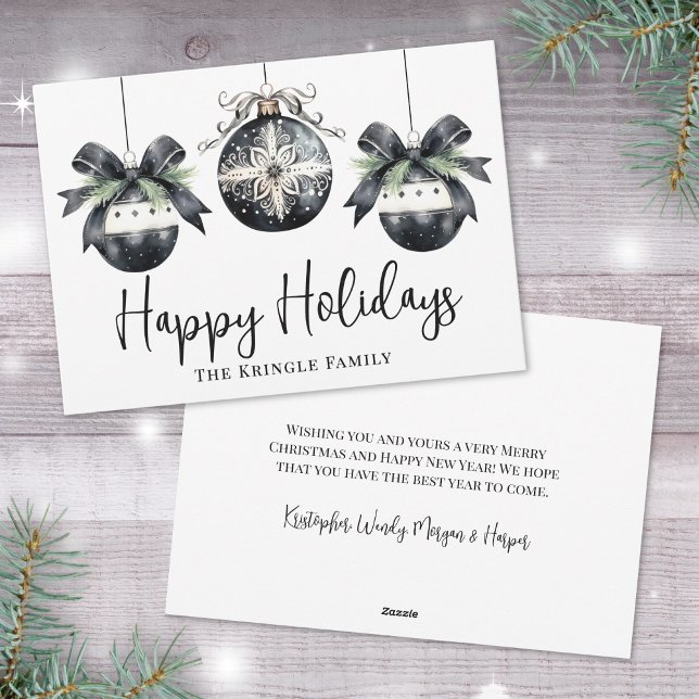 Elegant Black White Happy Holidays Holiday Card (Elegant Watercolor Black White Happy Holidays Holiday Card)