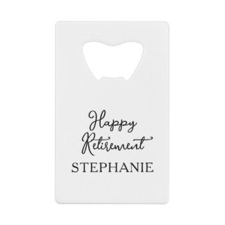 Elegant Black & White Happy Retirement Party Credit Card Bottle Opener