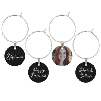 Elegant Black & White Happy Retirement Party Wine Charm