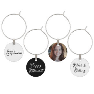 Elegant Black & White Happy Retirement Party Wine Charm