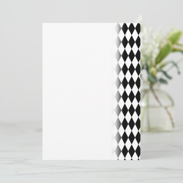 Elegant Black White Harlequin Rhombus Geometric Save The Date (Standing Front)