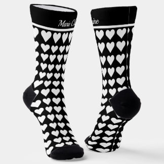 Elegant Black White Heart Pattern Personalized Nam Socks