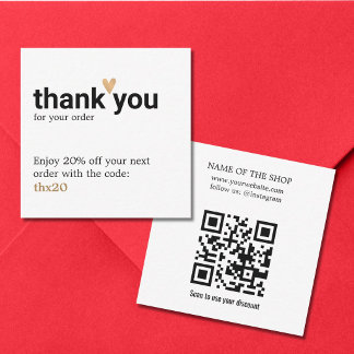 Elegant Black White Heart Thank You QR Code Note Card