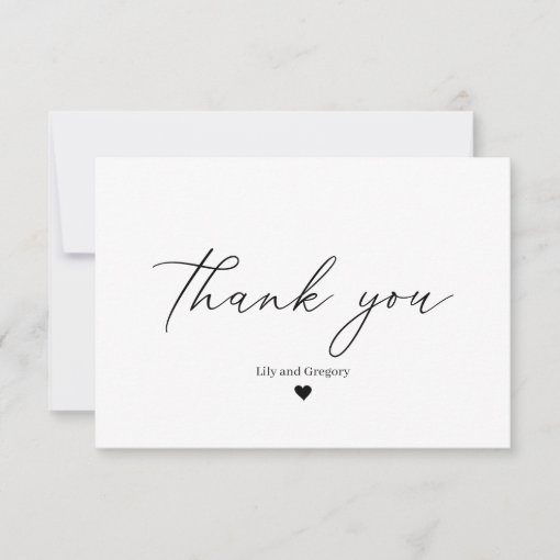 Elegant Black White Heart Wedding Thank You Card | Zazzle