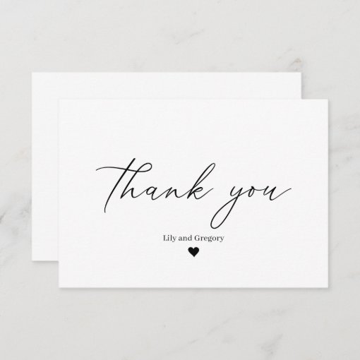 Elegant Black White Heart Wedding Thank You Card | Zazzle