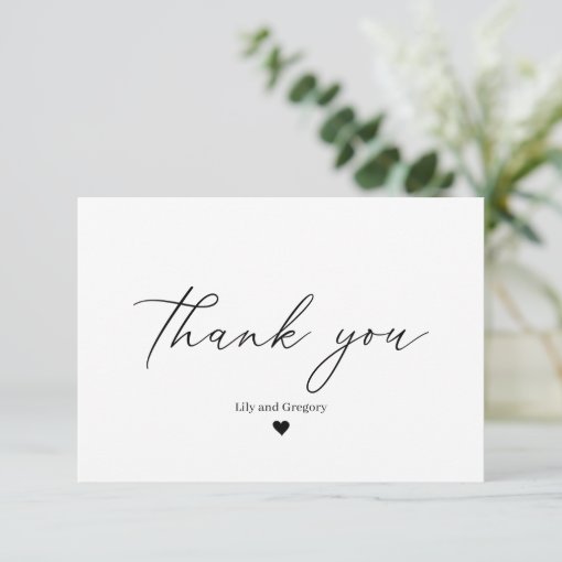 Elegant Black White Heart Wedding Thank You Card | Zazzle