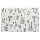 Elegant Black White Herbal Garden Pattern Fabric