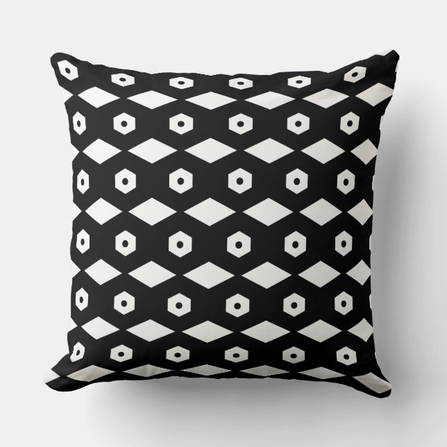 Elegant Black & White Hexagon Pattern Throw Pillow (Front)