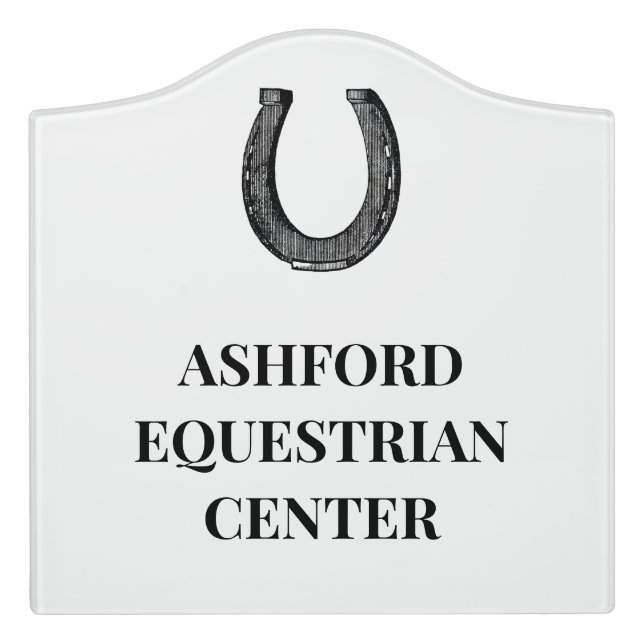 Elegant Black White Horseshoe Equestrian Farm Barn Door Sign (Large Crest Front)