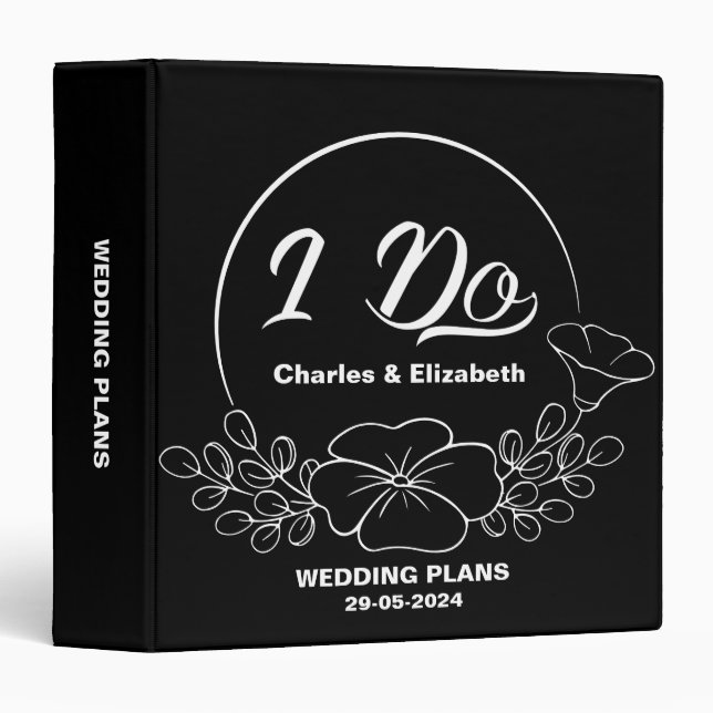 elegant black & white i do wedding album plans 3 ring binder (Front/Spine)