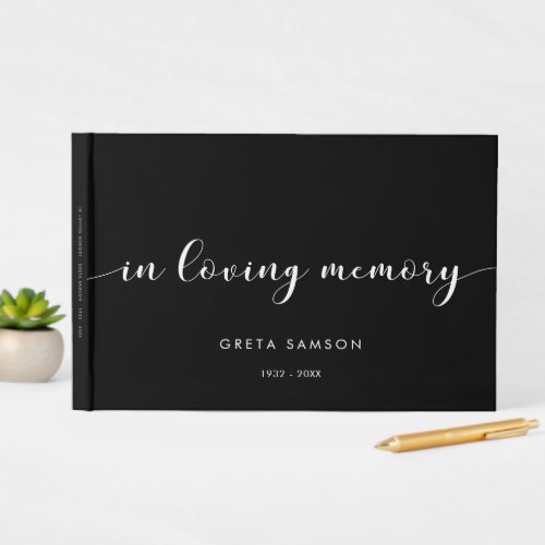 Elegant black  white In loving memory funeral Guest Book
