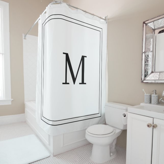 Elegant Black &White Initial Monogram  Shower Curtain (In Situ)