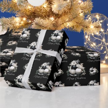 Elegant Black White Ivory Christmas Ornament Wrapping Paper by 17Minutes at Zazzle