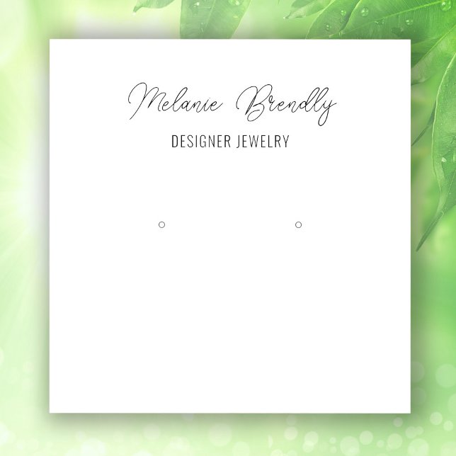 Elegant Black White Jewelry Earring Display Square Business Card (Stylishly Personalize with Your Custom Name & Optional Text.)