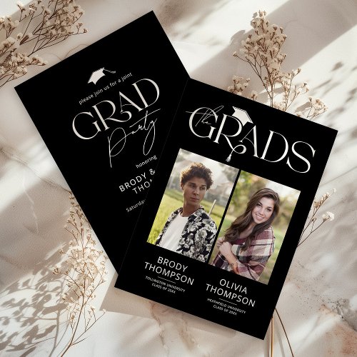 Elegant Black & White Joint Graduation Party Photo