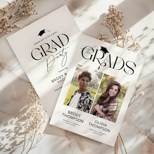 Elegant Black & White Joint Graduation Party Photo