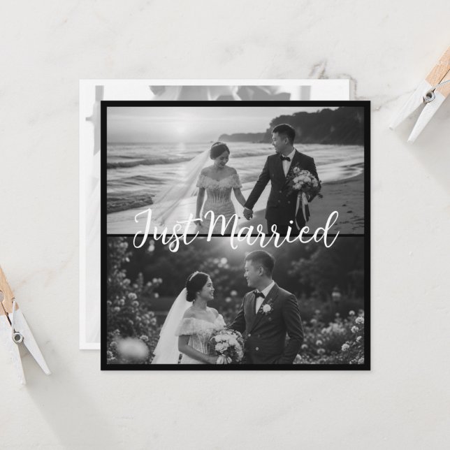 Elegant Black & White Just Married Wedding (Front/Back In Situ)