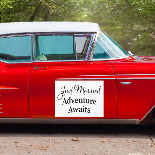 Elegant Black White Just Married Wedding Car Magnet