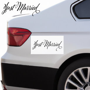 Elegant Black White Just Married Wedding Car Magnet