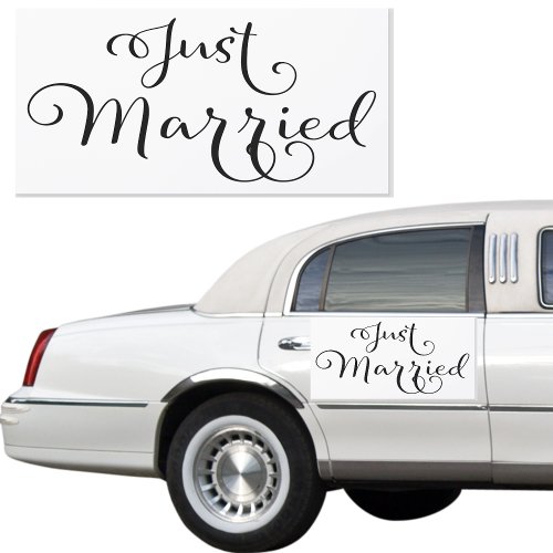 Elegant Black White Just Married Wedding Car Magnet