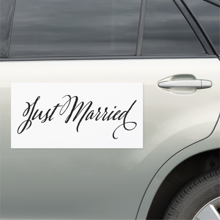 Elegant Black White Just Married Wedding Car Magnet | Zazzle