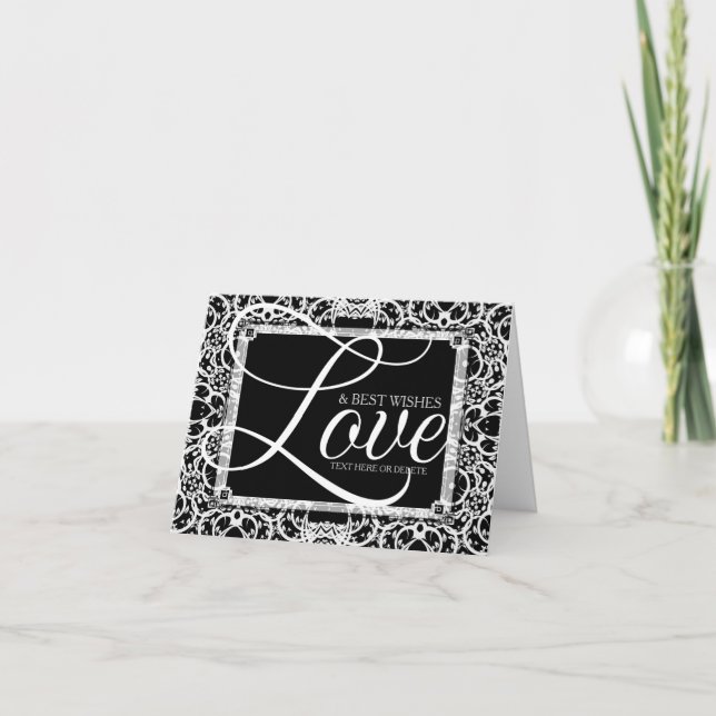 Elegant Black White Lace LOVE Note Card (Front)