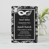 Elegant Black/White Lace Sweet 16 Masquerade Party Invitation (Standing Front)