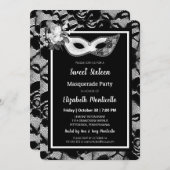 Elegant Black/White Lace Sweet 16 Masquerade Party Invitation (Front/Back)