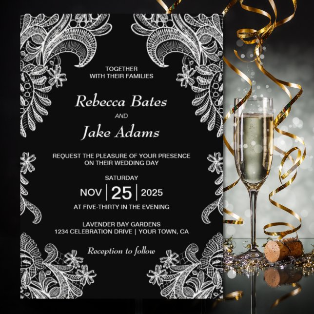 Elegant Black White Lace Wedding Invitation (Creator Uploaded)
