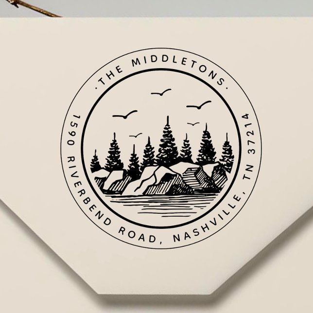 Elegant Black & White Landscape Return Address Self-inking Stamp (Creator Uploaded)