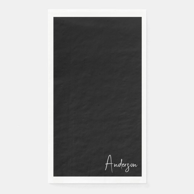 Elegant Black & White Last Name Paper Guest Towels (Front)