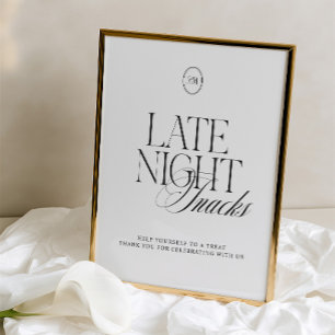 Elegant Black & White Late Night Snacks Sign