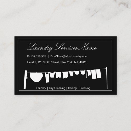 Elegant Black &amp; White Laundry Business Card