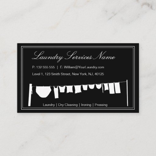 Customizable Elegant Black &amp; White Laundry Business Card