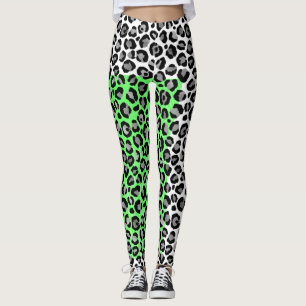 Elegant Black White Leopard Animal Print  Leggings