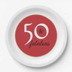 Elegant Black White letters 50th Birthday Party Paper Plates