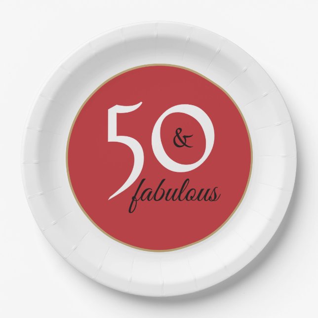 Elegant Black White letters 50th Birthday Party Paper Plates (Front)